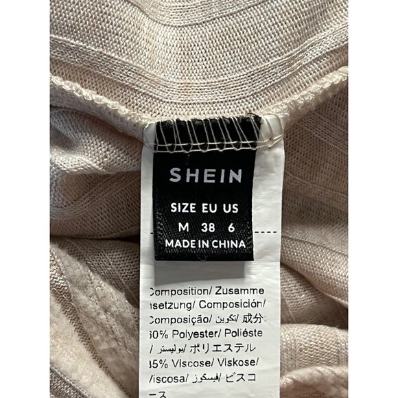 Shein Size M Chic Ribbed Beige Long-Sleeve Twist Front Bodysuit Soft Comfortable - Picture 3 of 15